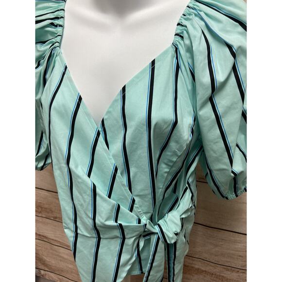 Worthington Womens Wrap Style Shirt Size Medium New Blouse Blue Striped TOp - Picture 9 of 14